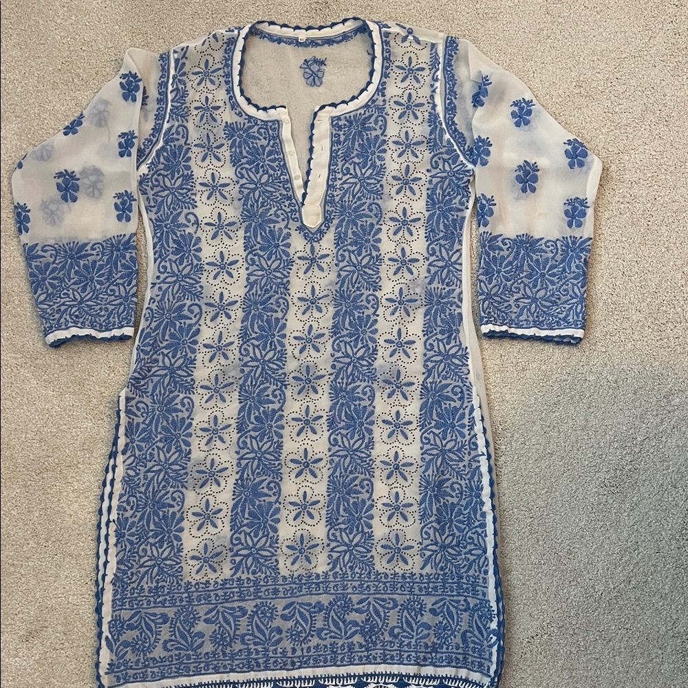 Blue and White Floral Kurta Tunic